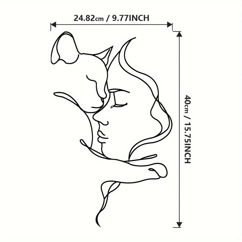 세련된 검은 고양이와 여자 금속 예술 - 미니멀리스트  - Interior Design Women 리뷰 및 가격