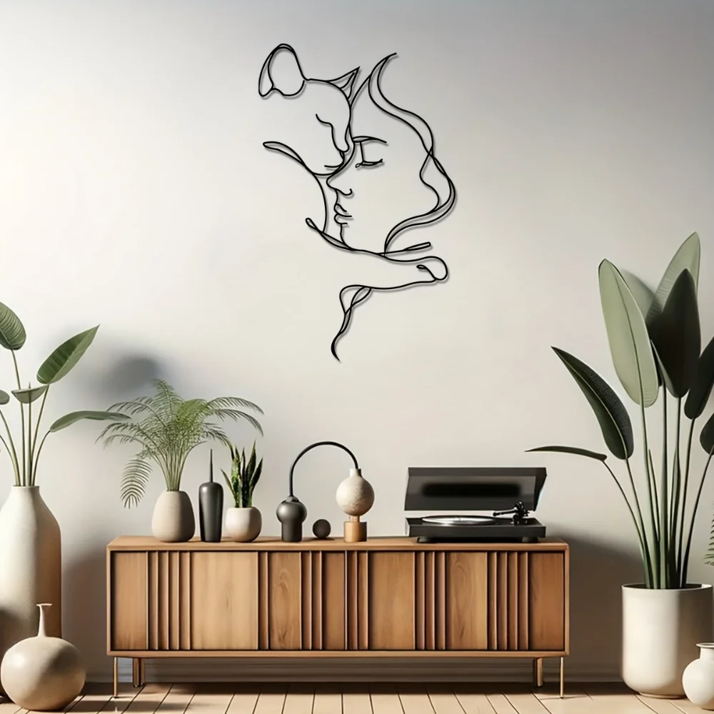 세련된 검은 고양이와 여자 금속 예술 - 미니멀리스트  - Interior Design Women 리뷰 및 가격
